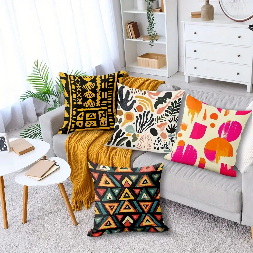 4pcs Retro tribal patterns digital printing pillow cover Short plush Suitable living rooms bedrooms sofas throw cushion cover
