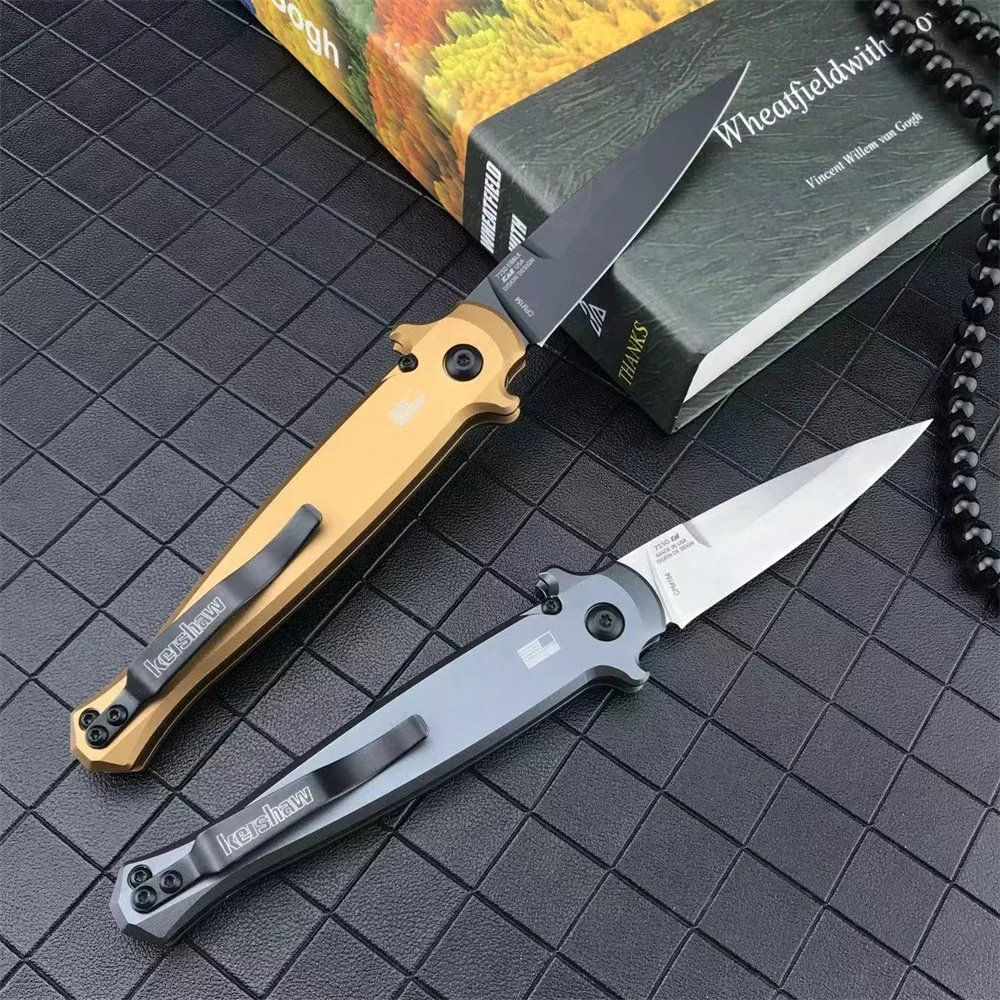 KS 7150 Folding Knife  Outdoor Pocket Knives D2 Blade Aluminum Inlaid Carbon Fiber Handle EDC Camping Hiking Survival Knives