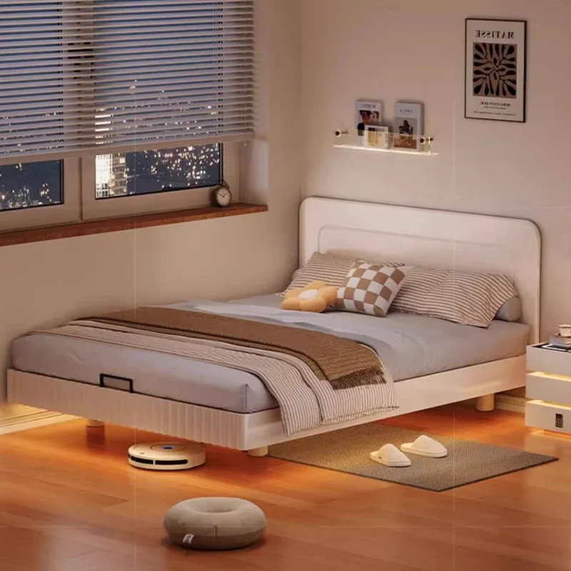 

Modern Apartment Bed White Solid Wood Fashionable Light Luxury Headboard Bed Small Family High Quality Home Muebles Furniture