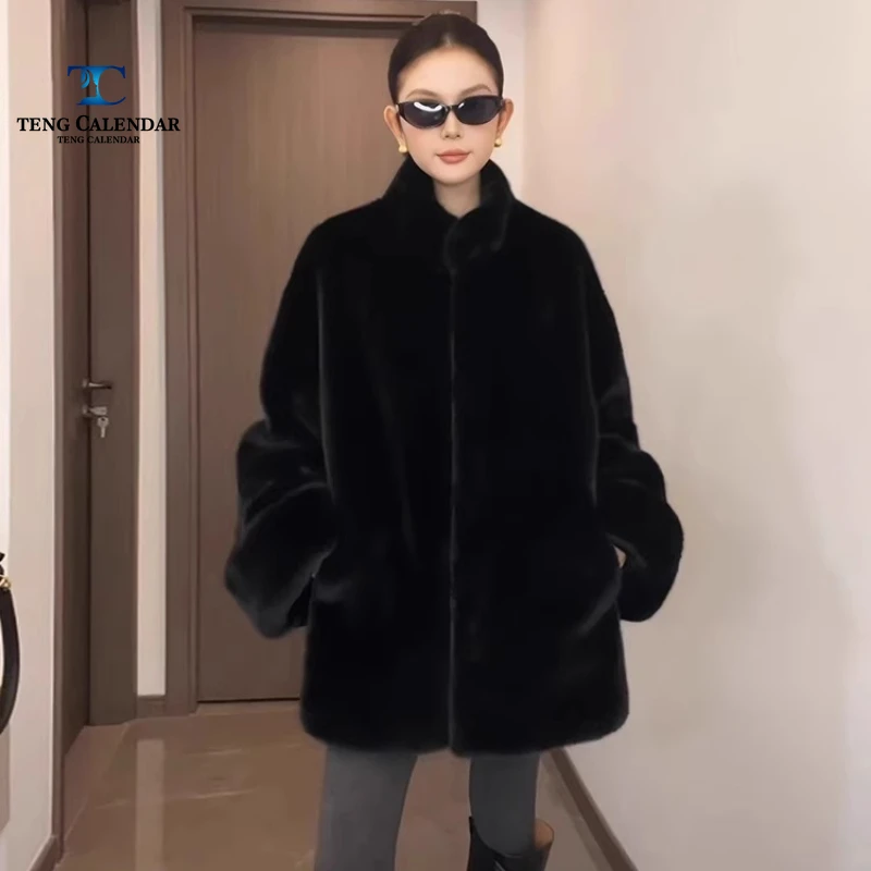 Stand Collar Environmentally Friendly Mink Fur Fur Coat, Mid Length Sleeveless Fur Integrated Coat, Women 2025 Winter New Style