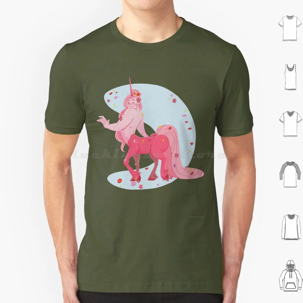 Spring Florals In Pink T Shirt Big Size 100% Cotton Unicorn Fantasy Man Hunk Pink Floral Flowers Spring Centaur Cute Fantasia