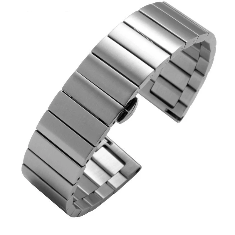 Solid Stainless Steel Watch Band Bracelet 16mm 18mm 20mm 22mm Silver Black Brushed Metal Watchbands Strap