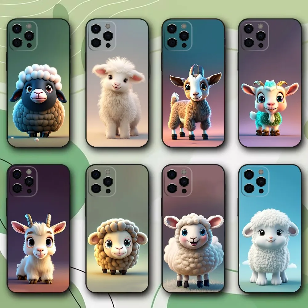 

Cute Sheep Goat Phone Case For iPhone 16,15,14,13,12,11,Pro,X,XS,Max,XR,Plus,Mini Soft Black Cover