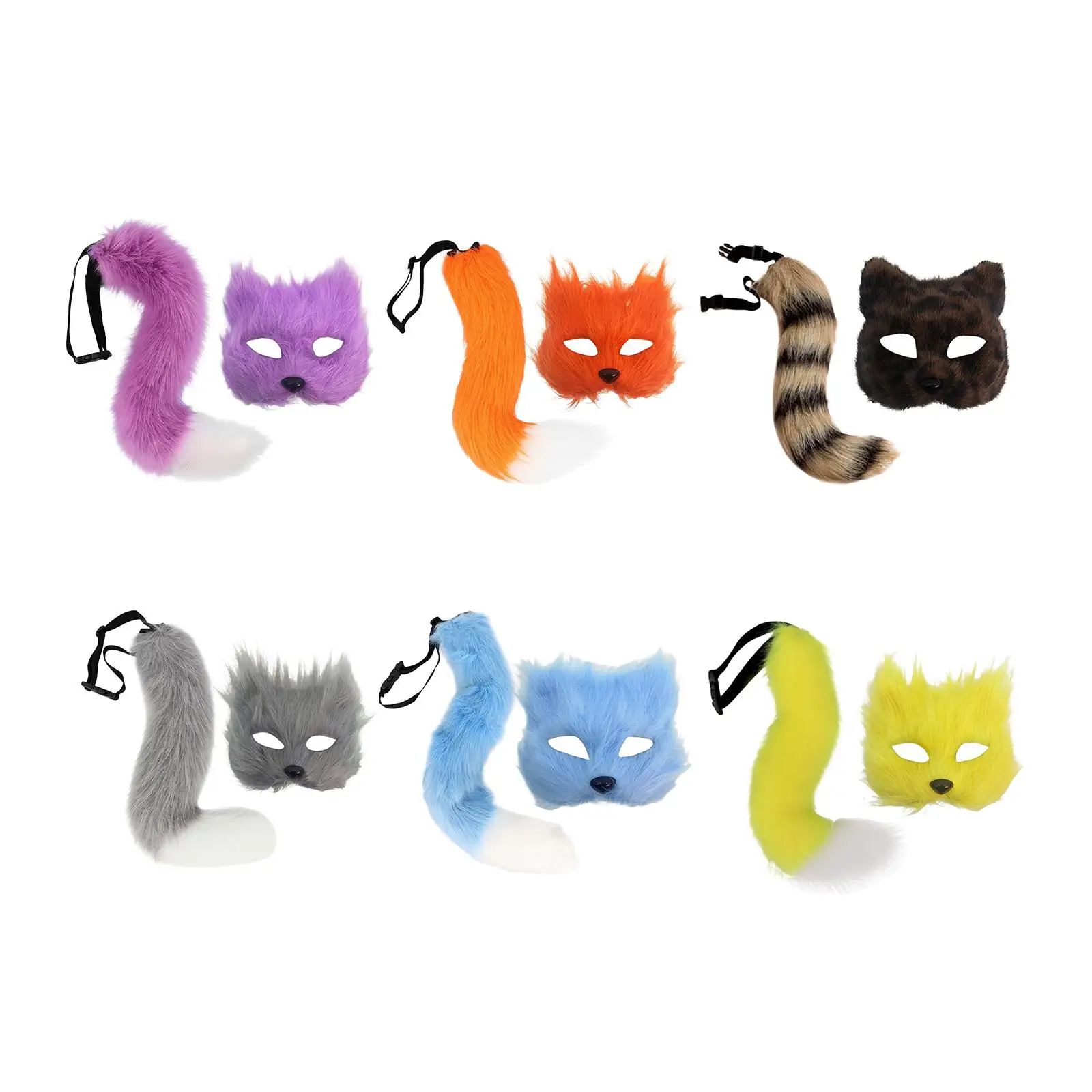 Maska i ogon z futra, śmieszne rekwizyty fotograficzne, maska na Halloween na imprezy i występy sceniczne.