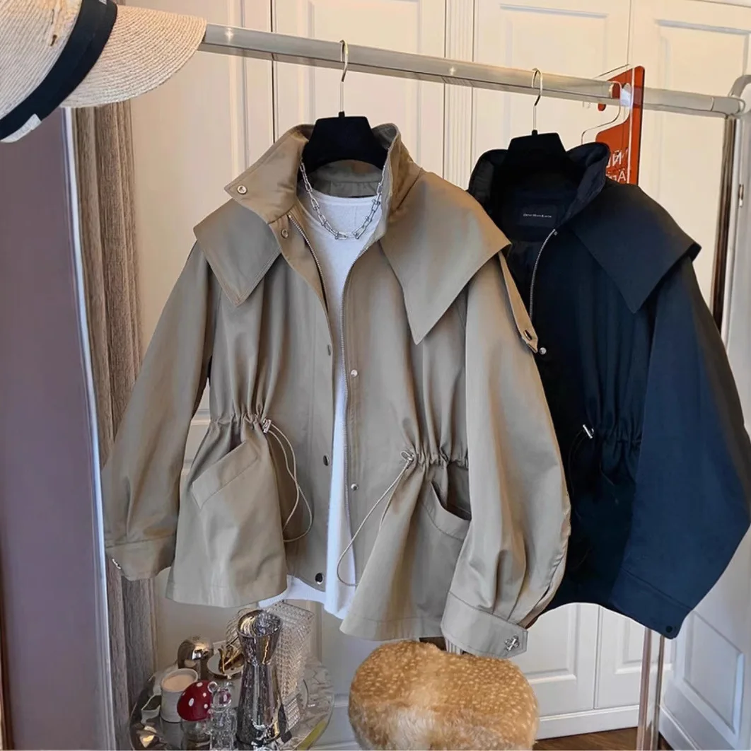 Kurtka damska zapinana na zamek, jednorzędowa, odzież wierzchnia, łączona, ze sznurkiem, kieszenie, luźny krój, styl safari, jesień 2025