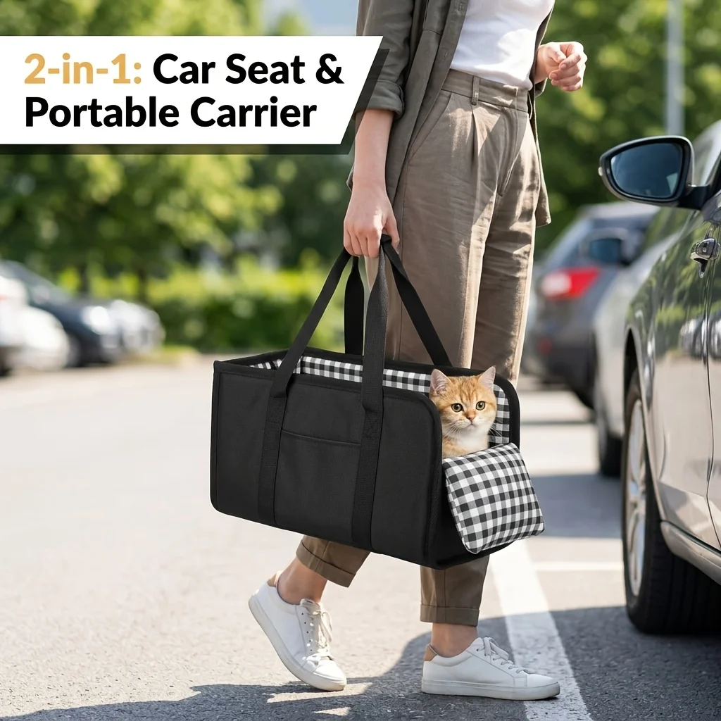 Foldable Small Dog Car Booster Seat Anti Slip With Safety Belt Sturdy Frame Soft Cushion Portable Heightening Pet Travel Seat
