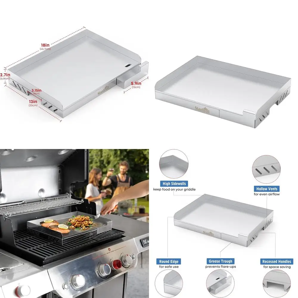 

Сковорода-гриль EvenHeat из нержавеющей стали, 18 x 12.5, для барбекю, угольных/газовых грилей, кемпинга и вечеринок