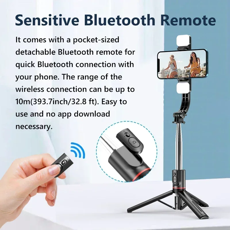 Składany kij do selfie Doule LED Fill Light z bezprzewodowym stojakiem na statyw Bluetooth Remote Desktop do uchwytu na smartfona z systemem iOS i Android — zdjęcie 6