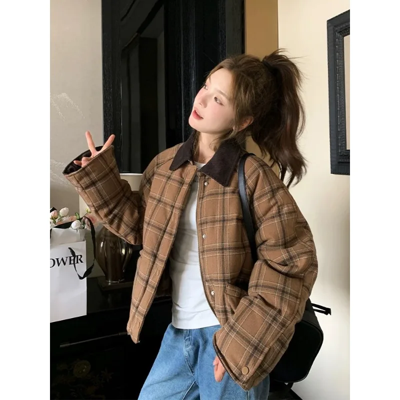 

2025 NEW Retro American Style Long Sve Shirt Zipper Full Sky Star Pattern Lazy Cotton Jacket Coat Korean Style Winter Thicken