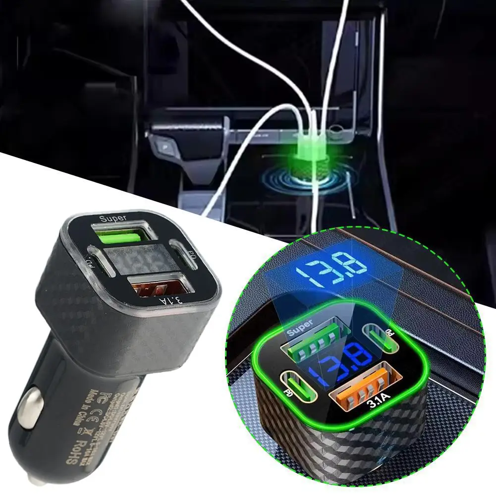 

Автомобильное зарядное устройство с двумя USB C и дисплеем напряжения 380 Вт 4 в 1, автомобильное зарядное устройство для телефона, адаптер для быстрой зарядки для IPhone17 Oppo Vivo Xiaomi