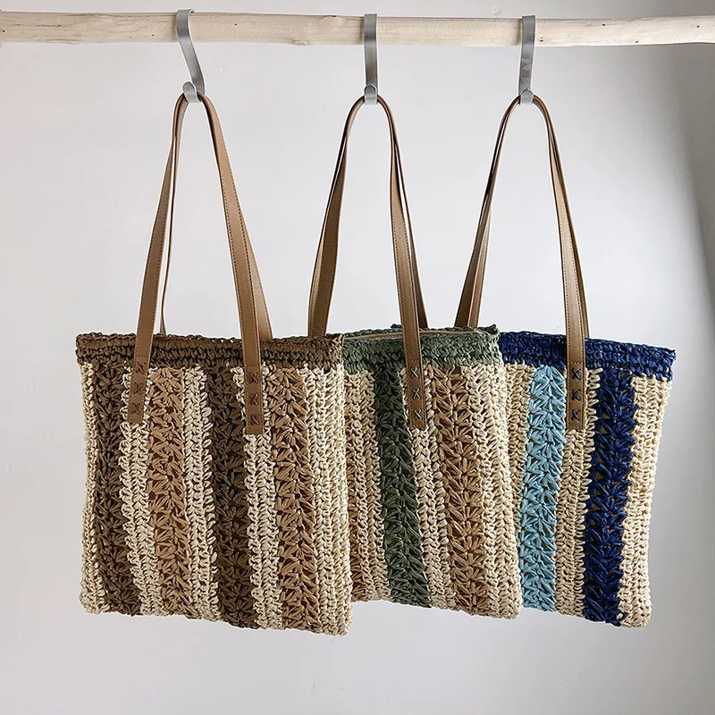 New Ethnic Wind Small Bag Women's Bag Fashion Contrast Woven Shoulder Bag Foreign Flavor Minority Woven Tote Bag