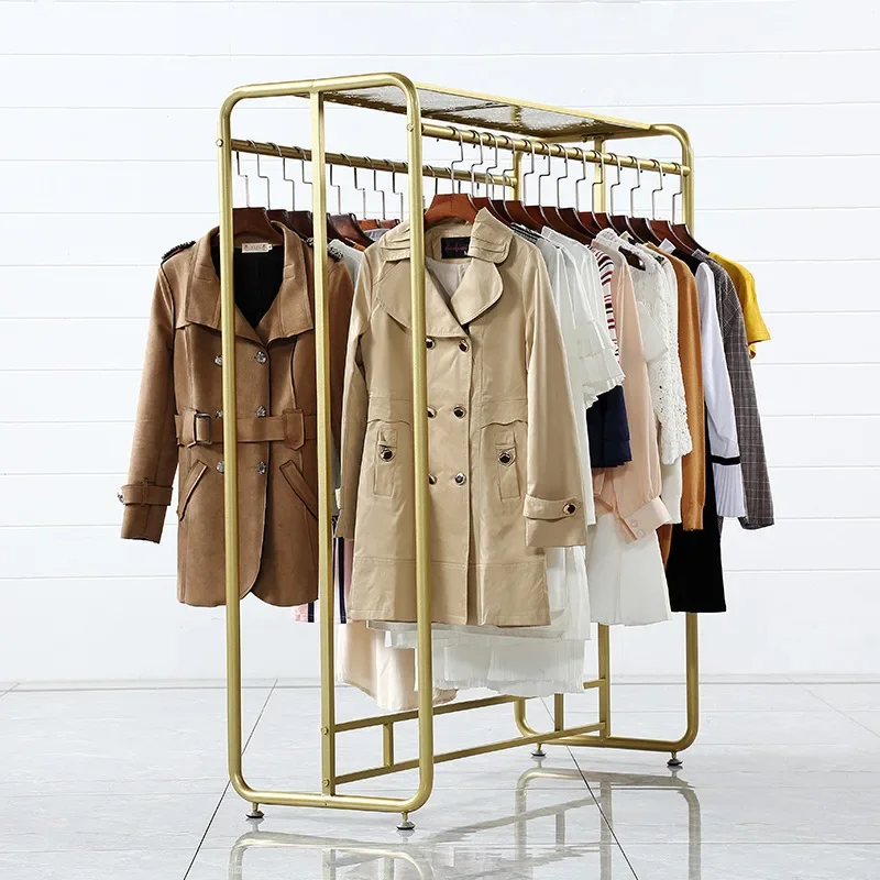 Double-row parallel bar floor-standing display rack for clothing stores, women's and children's wear, island side hanging