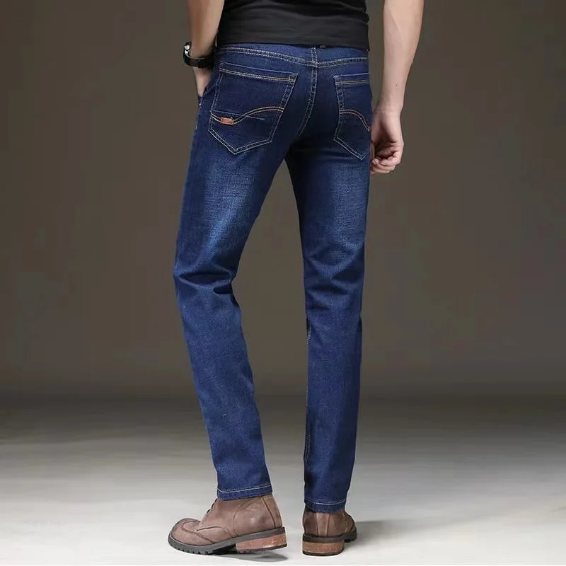 2025 frühling Herbst Neue männer Jeans Beiläufige Gerade Stretch Mode Klassische Blau Schwarz Arbeit Denim Hosen Männliche Marke Kleidung