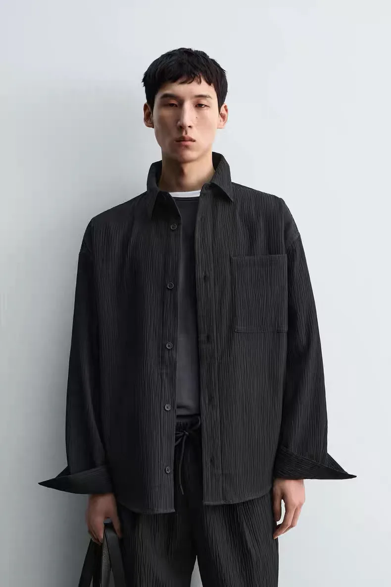 

New Arrival Winter Men's irt Jaet Long Sve Loose Fit Collar Embellied Vintage Sle Breathable Comfortable ex
