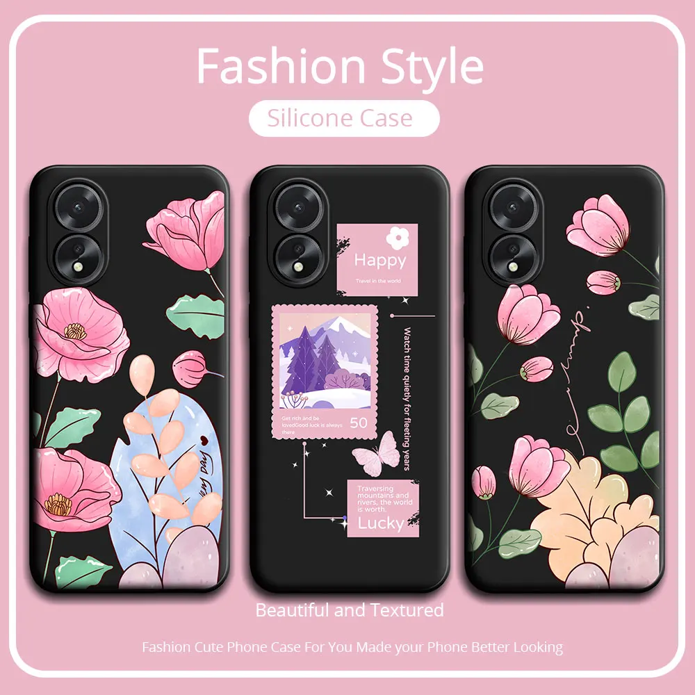 For Oppo A18 A38 4G Case Cute Panda Flower Soft Silicone Couple Phone Case For Oppo A38 OppoA18 Protect Shockproof Cartoon Cover