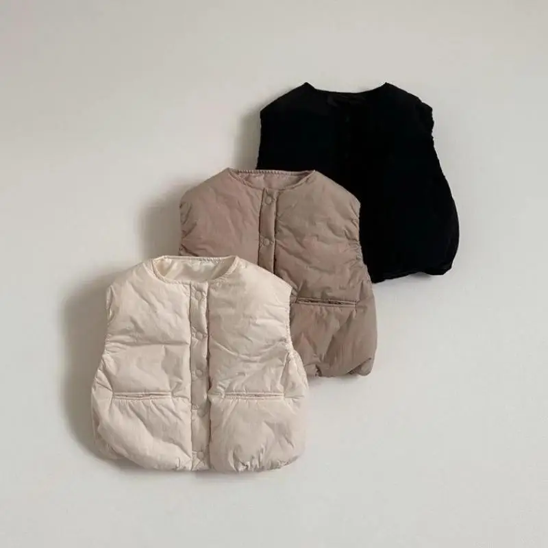 

2025 Winter New Baby Girl Warm Vest Children Sleeveless Jacket Coat Kids Boys Windproof Vest Solid Infant Casual Clothes