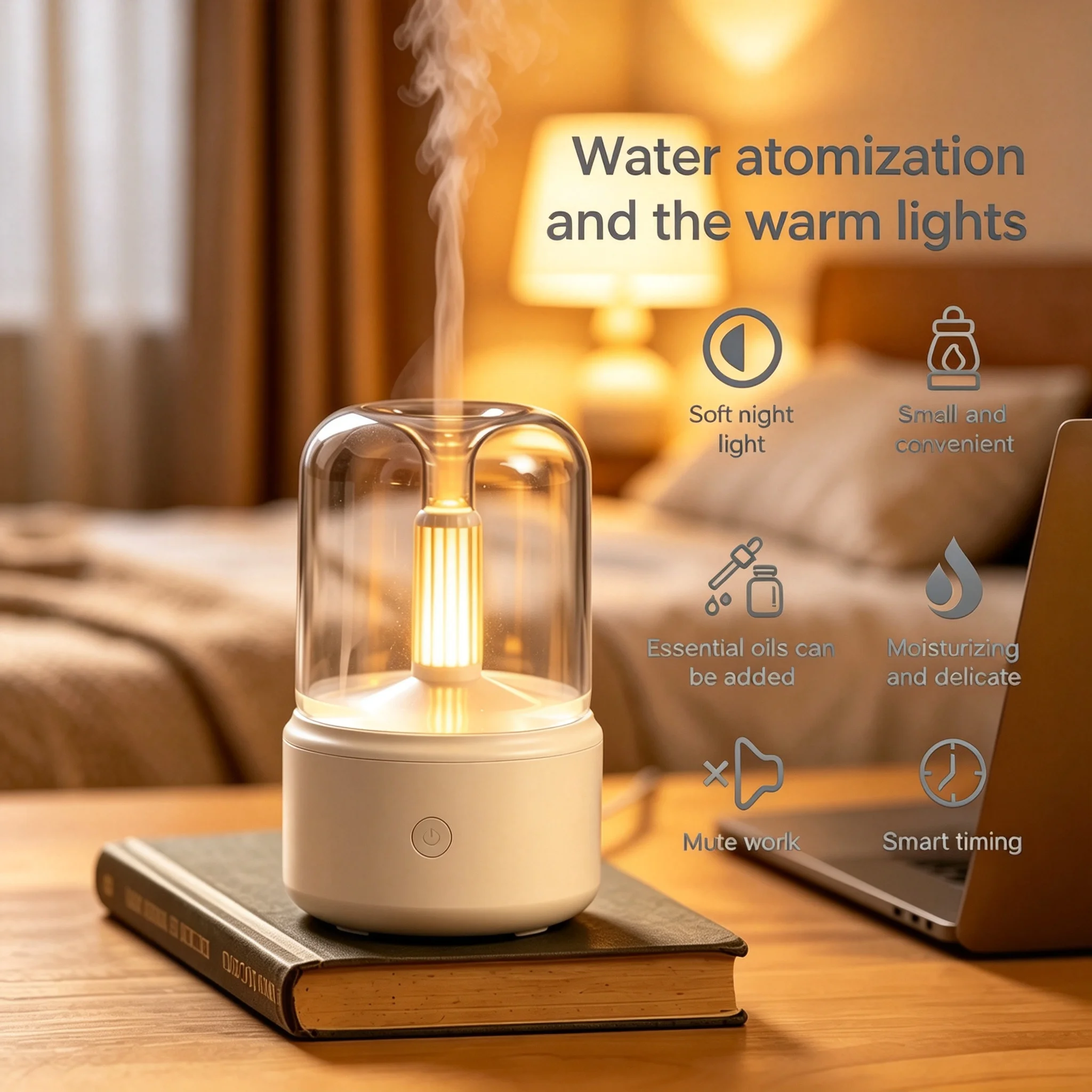 Retro Filament Lamp Aroma Diffuser USB Cool Mist Humidifier 120ml Quiet Essential Oil Diffuser Timing Night Light Home Gift