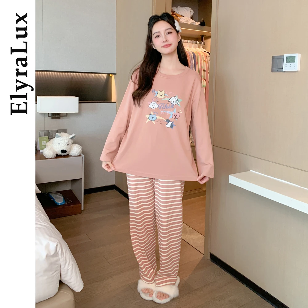 

ElyraLux весенне-осенние новые женские пижамы, домашняя одежда, костюм, женская домашняя одежда с длинными рукавами, осенний домашний костюм, 35% хлопок ﻿