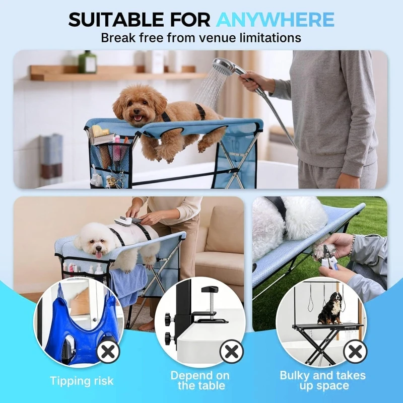 Foldable Pet Bathing Nail Trimming Helper Mesh Dog Cat Grooming Hammock Stand Drying Table Multi Hole For Small Pets 60cm