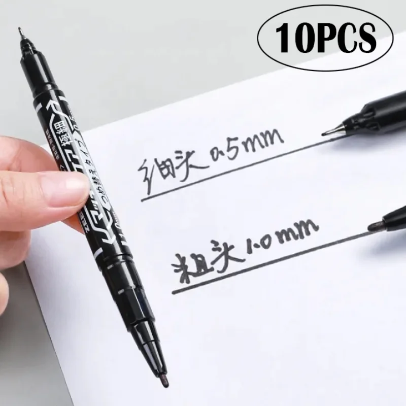 1-10Pcs Twin Tip Permanent Marker Pen Writting Fine Point Waterproof Ink Double-headed Thin Nib Black Ink 0.5mm-1mm Oily Markers