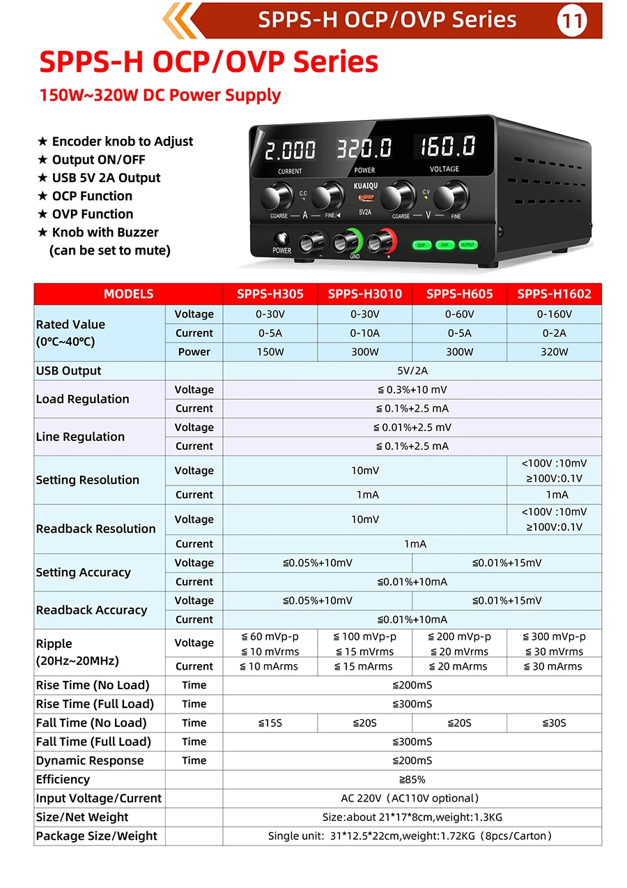 KUAIQU 160V 2A 320W Einstellbares DC-Netzteil 30V 10A Labor-Netzteil 300W Spannungsregler Stabilisator OCP/OVP/Ausgangsschalter Tisch-Netzteil 60V 5A Summer USB 5V2A Für Test, Reparatur, Telefon, PCB 5V/12V/24V – Detail 4