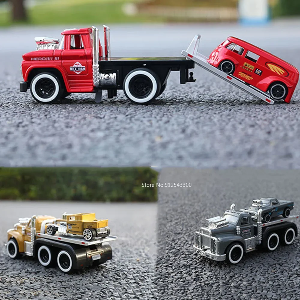 1:60 American Muscle Alloy Model Toy Car Music Light Pull Back Diecast Metal Transport Truck Models Collection Gifts Boys