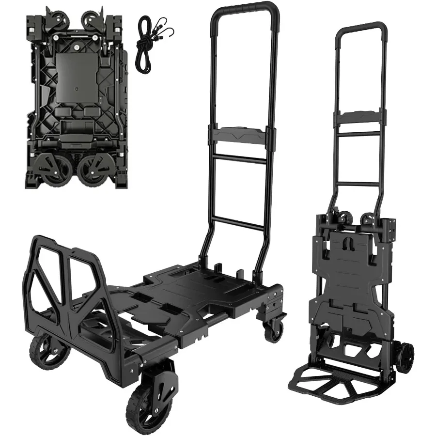 Camion a mano pieghevole 2 in 1 con maniglia retrattile per riporre e trasporti facili Camion a mano portatile con capacità durevole di 330 libbre
