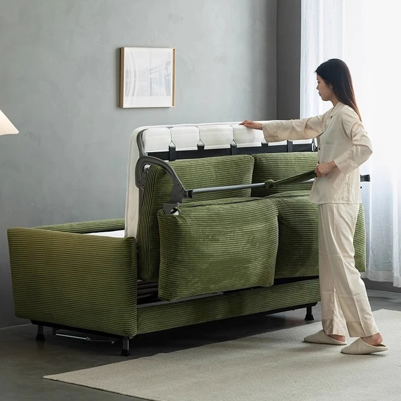 

Nordic small apartment living room fabric sofa bed foldable dual-purpose multi-functional retro double corduroy retractable bed