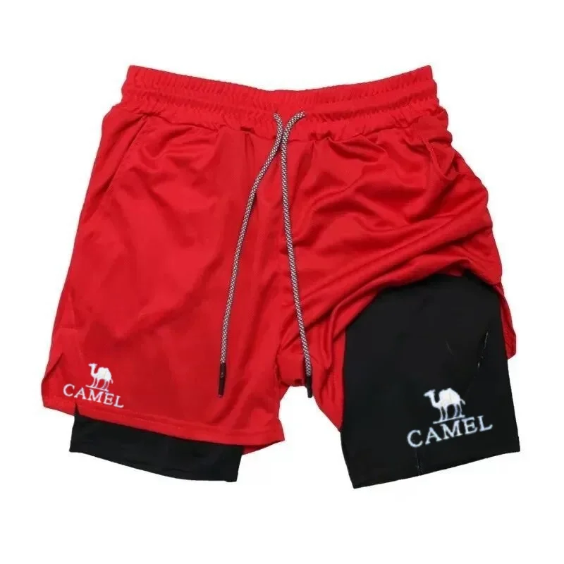 2024Berserk-Men's two-in-one camel logo sports shorts running quick-drying mobile phone shorts fitness training double layer