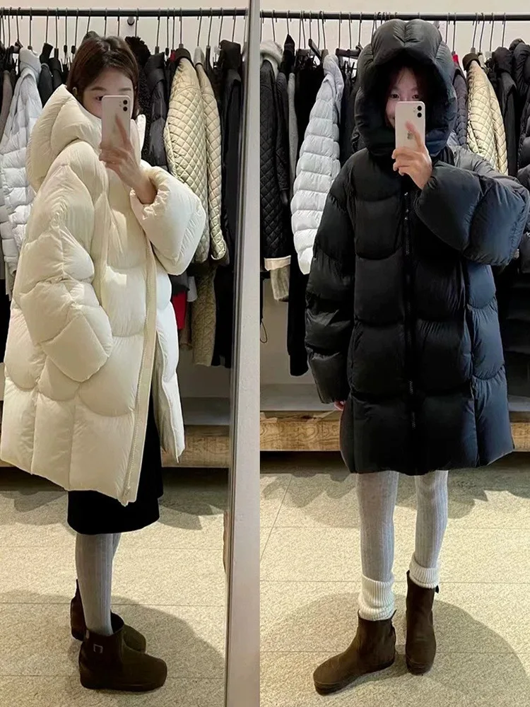 

Легкое женское свободное теплое пальто-пуховик в форме облака с шляпой в Корейском стиле Sle Commute Faion Long Sve на молнии