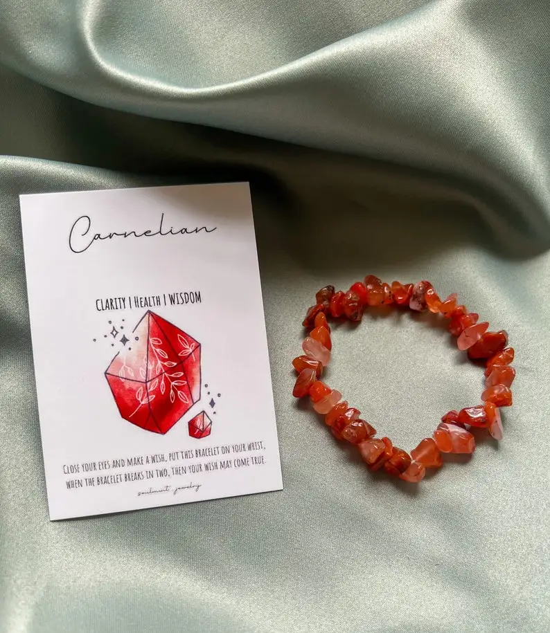 Carnelian Bracelet, Chips Bracelet, Crysral Bracelet, Natural Gemstone Bracelet, Healing Bracelet, Sacral Chakra