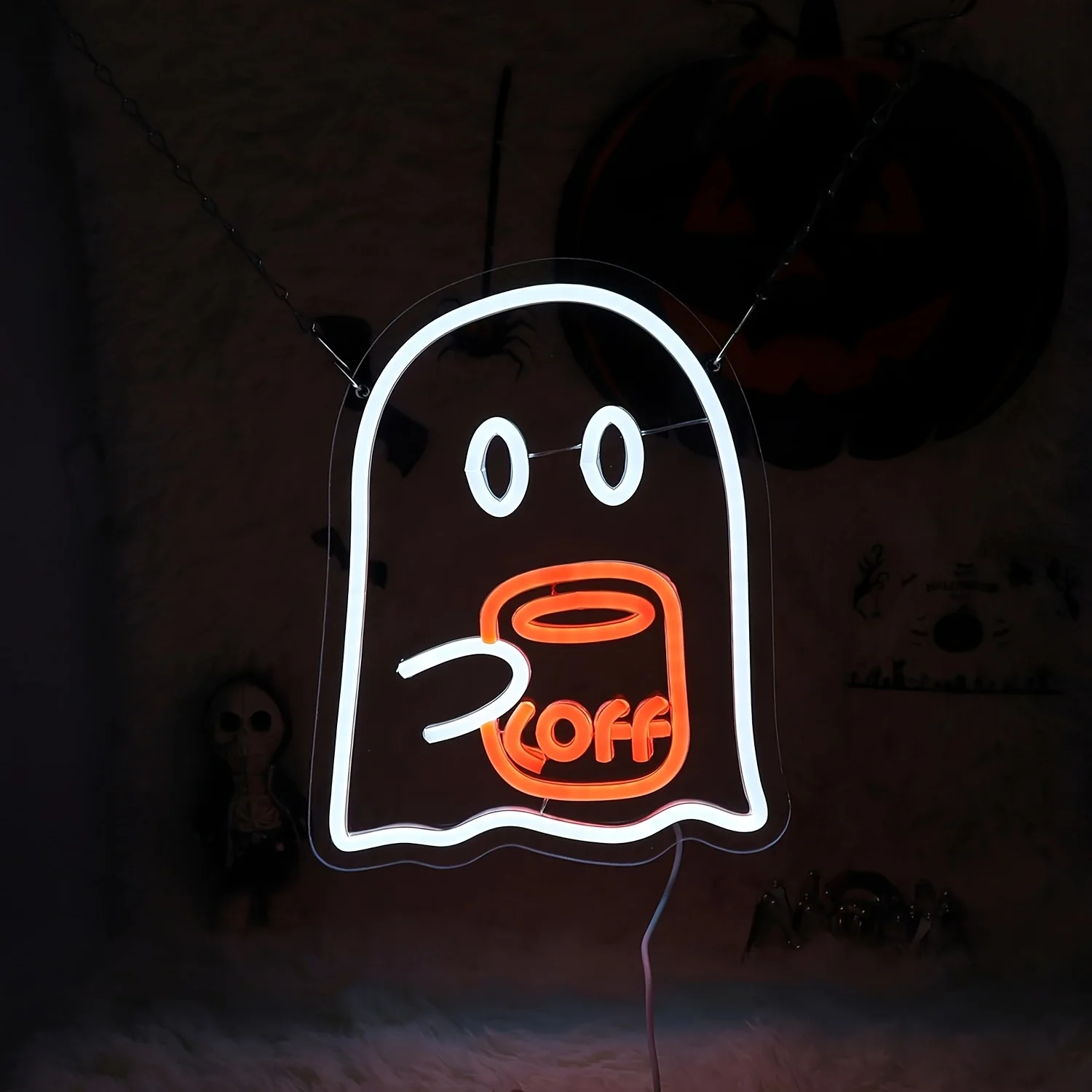 Ghost Coffee LED Neon Sign USB Dimmable Neon Light Sign for Gameroom Bedroom Bar Livingroom Birthday Party Gift Wall Decor