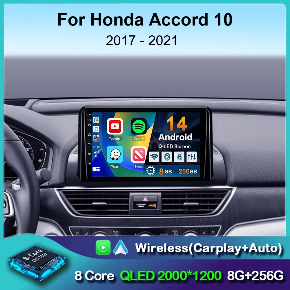 

Автомобильный радиоприемник Carplay Android 14 для Honda Accord 10 2018 2019-2021, мультимедийный видеоплеер, GPS-навигация, DSP, стерео головное устройство