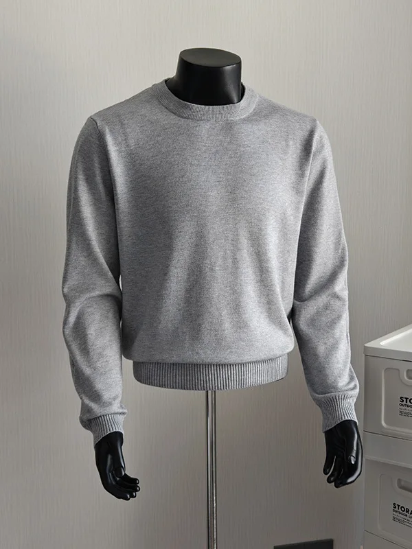 

Повседневный вязаный круглый свитер Ne, мужской зимний модный однотонный внутренний свитер, удобный свободный крой, длинный топ све