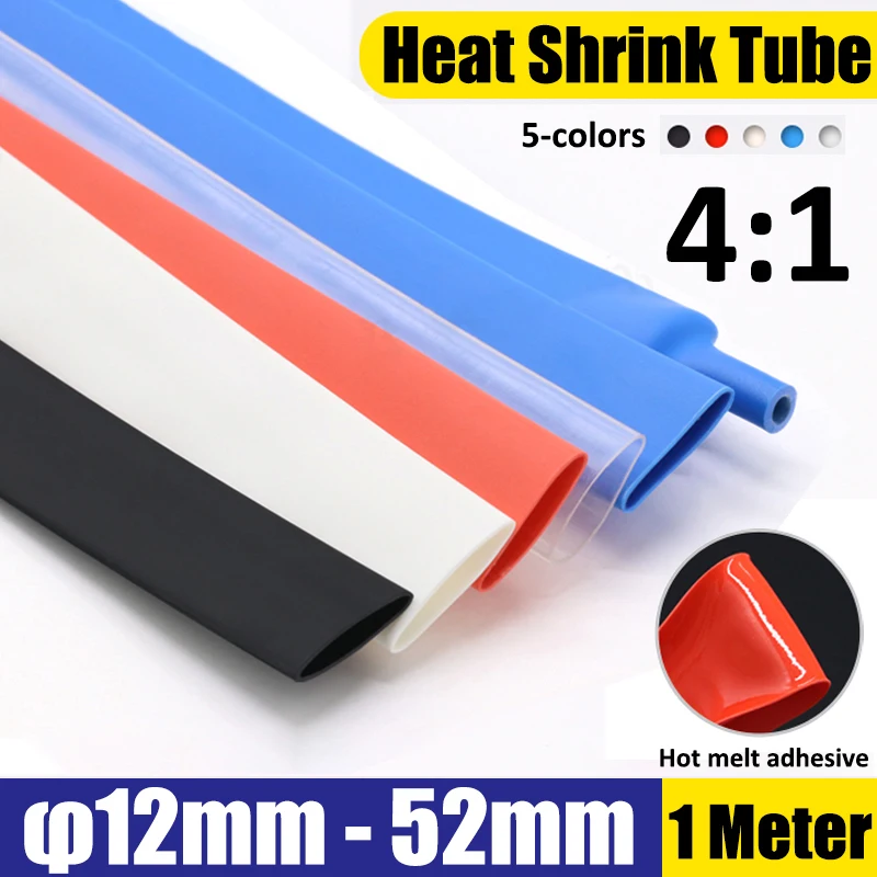 1M Diameter 12/16/20/24/32/40/52mm Heat Shrink Tube 4:1 Polyolefin Thermal Cable Sleeve Insulated Cable Wire Heatshrink