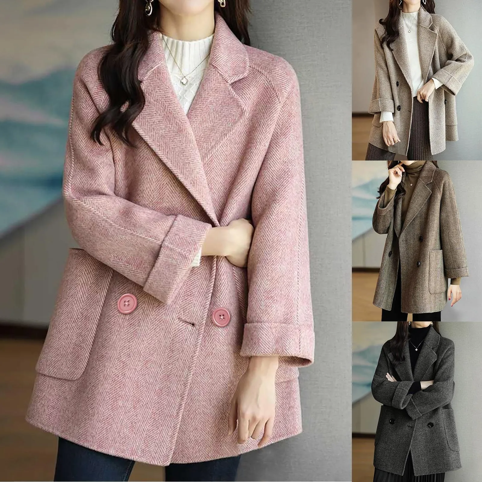 Fashion Herringbone Pattern Is Loose And Slim Small And Versatile Woolen Insulated Jacket Light Jackets for Women