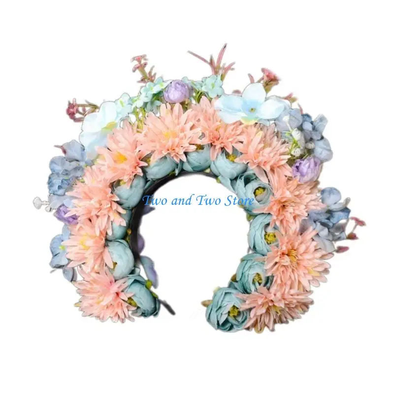 

HX6F Bohemian Bridal Garlands Flower Headband Hairband for Girls Head Hoop Hairband