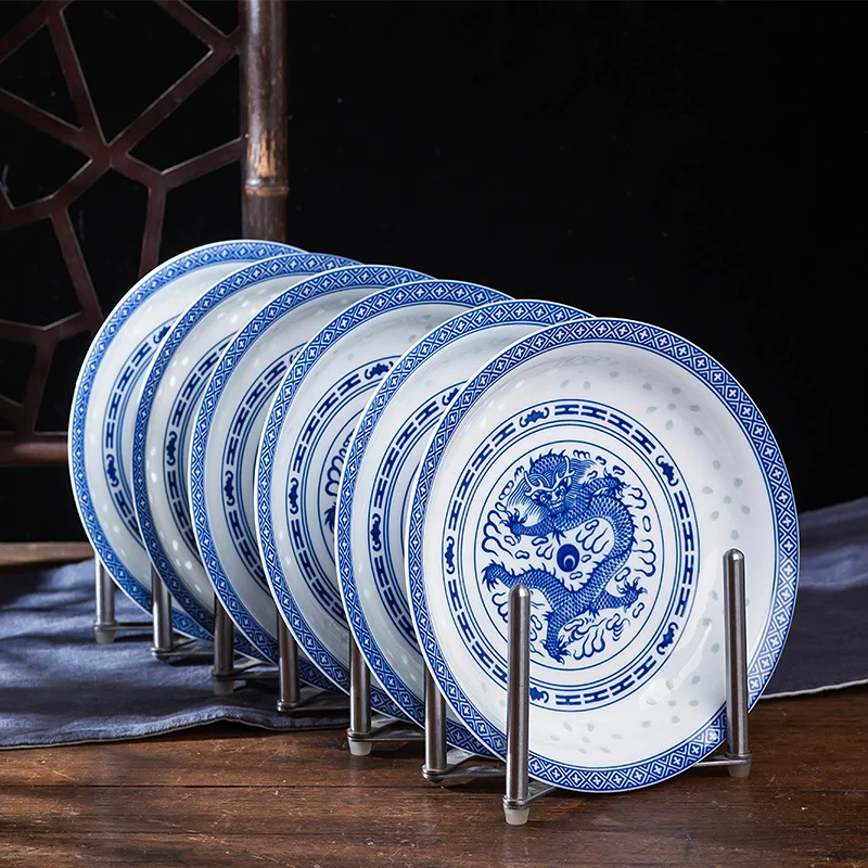 Imagem -03 - Pratos de Porcelana Azul e Branca Placa Cerâmica do Dragão do Vintage Talheres da Cozinha Bandeja do Alimento do Agregado Familiar Chinês 8