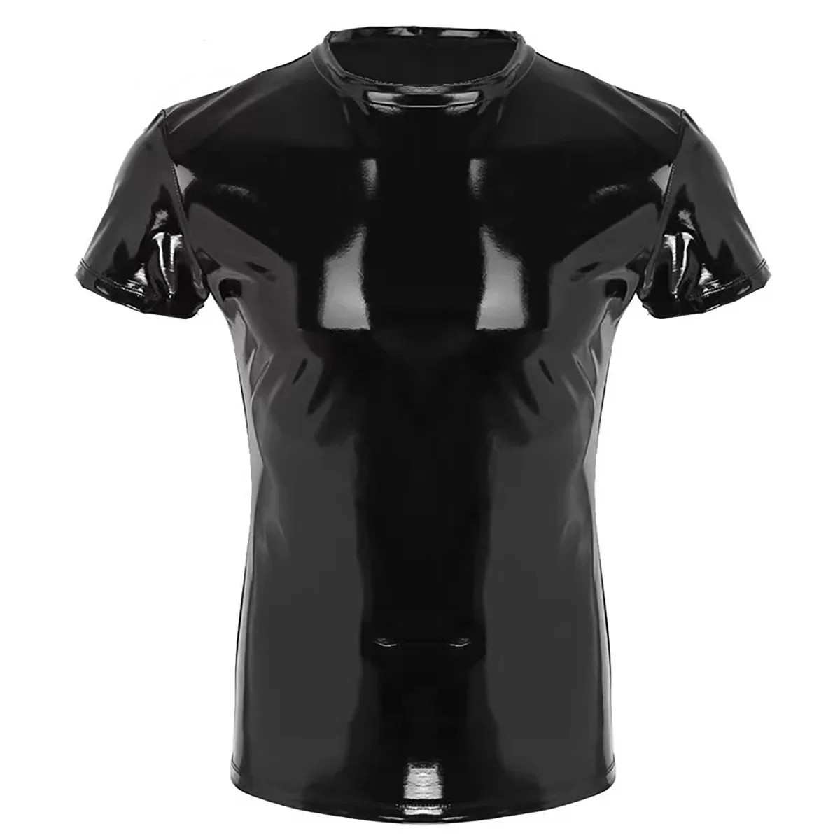 

Men Sexy Wet Look Leather T-shirt Sexy Clubwear Leather Short Sleeve T-shirts Nightclub Wear Shiny Hip Hop Pullover T-Shirt Top