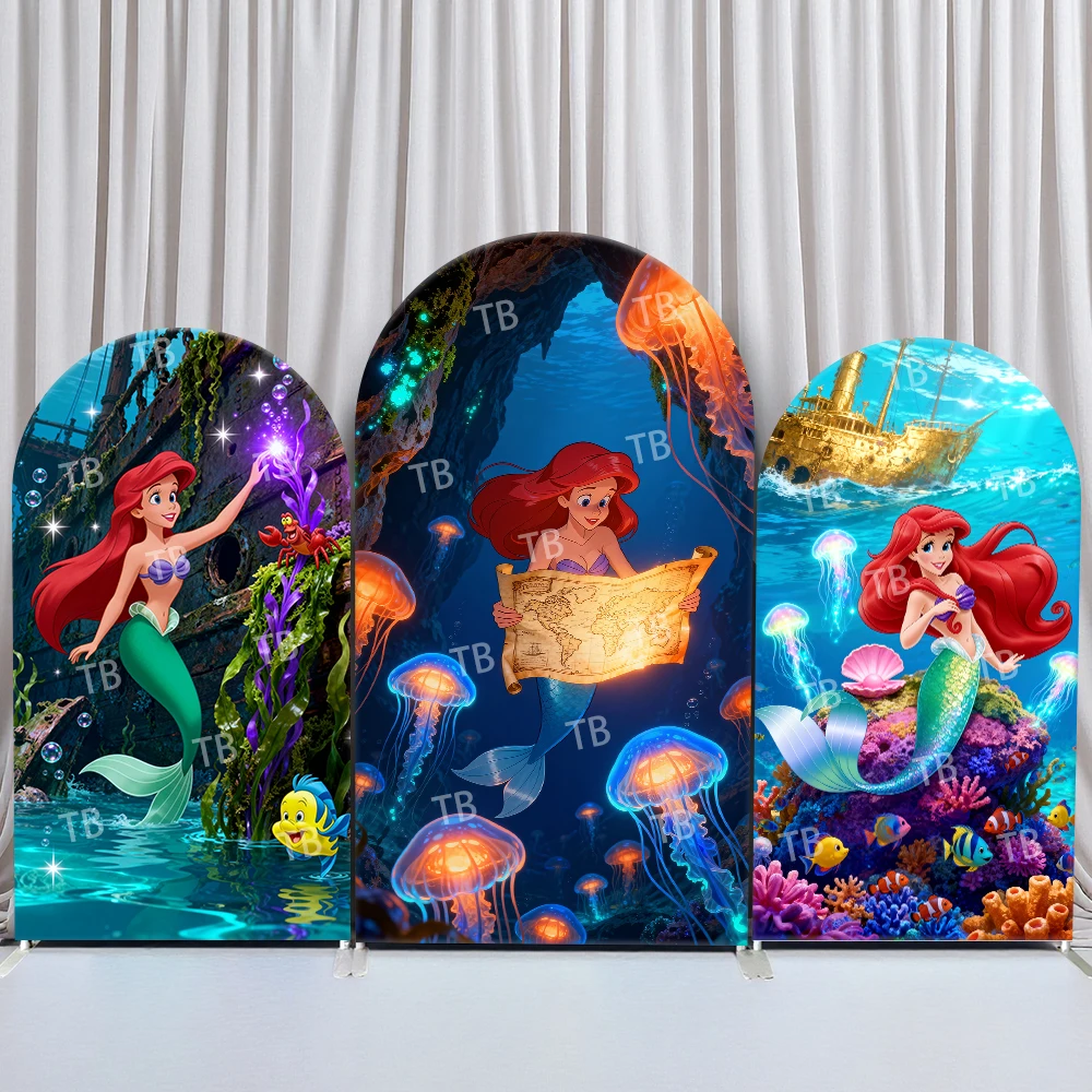 

TB Ariel Arch Backdrop Cover Underwater Jellyfish Treasure Map Shipwreck Scene for Birthday and Baby Shower Party Photo Booth