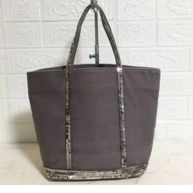 

French Sequined Tote Bag For Women Luxury Large Bucket Tote Vintage Casual Commuter Bag Canvas Sequined Shopper And Travel Bag
