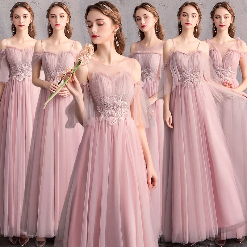 Evening Dress Pink Tulle Appliques O-neck Short Sleeves A Line Floor Length Plus size Lady Party Formal Gown Robe De Soiree R001