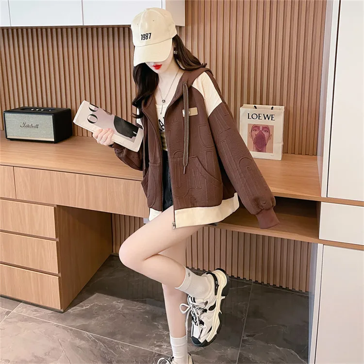 Giacche da baseball Hip Hop Donna con cappuccio Fibbia Foderata in pile Corto Popolare Varsity Morbido antispruzzo Boho Staccabile College Ladies