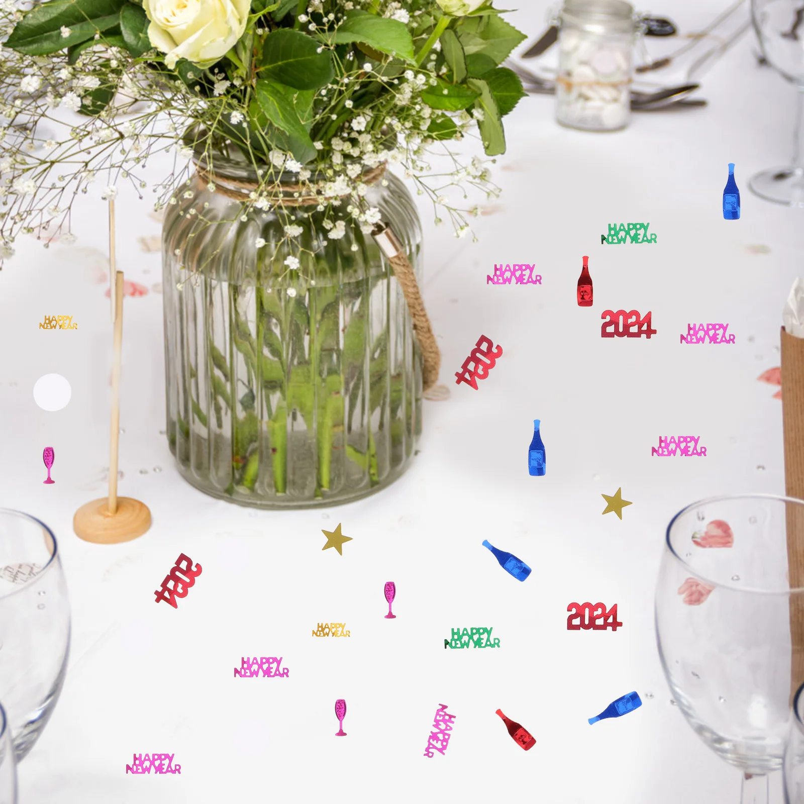 

30g 2024 Colorful Happy New Year Confetti Sequins for Party Table Decorations Festive Scatters New Year Party Supplies DIY Craft