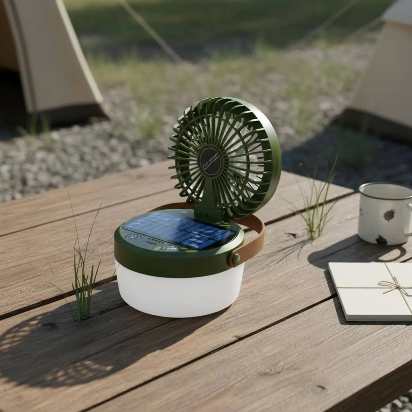 Solar Camping Fan Lantern Foldable Design Triple-Function Camp Lantern Outdoor Gear Hanging Handle for Campers view 2