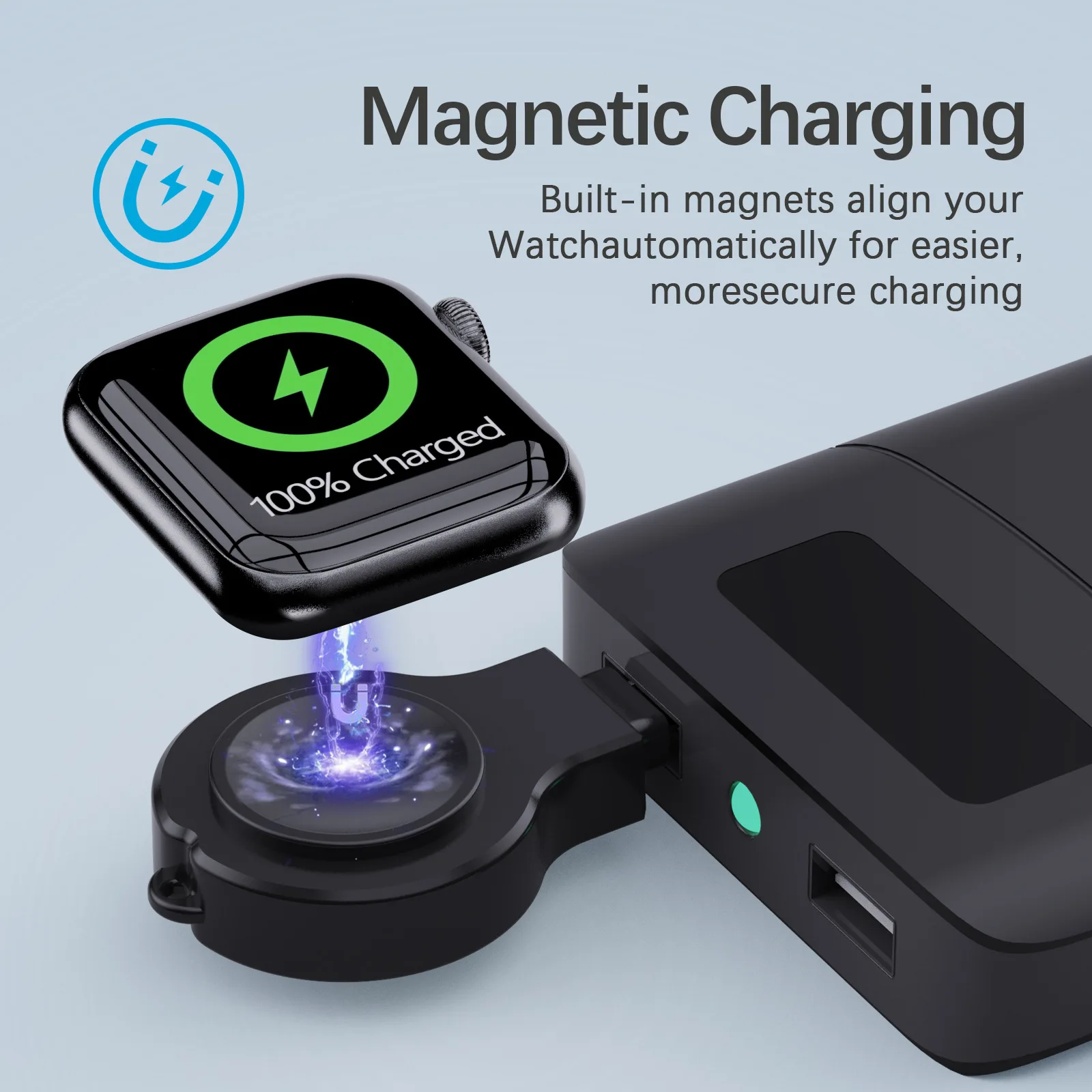 Portable Wireless Charger For Apple Watch 8 7 6 5 4 3 2 1 44mm Charging Dock Station USB Type-C Fast Charging Charger