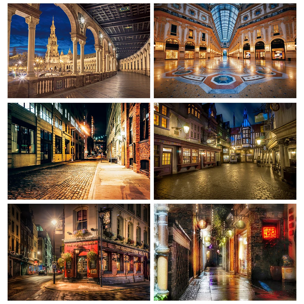 

Old Town Street House Street Shop Night Scenic Photographic Backgrounds Photography Backdrops Photocall Photo Studio