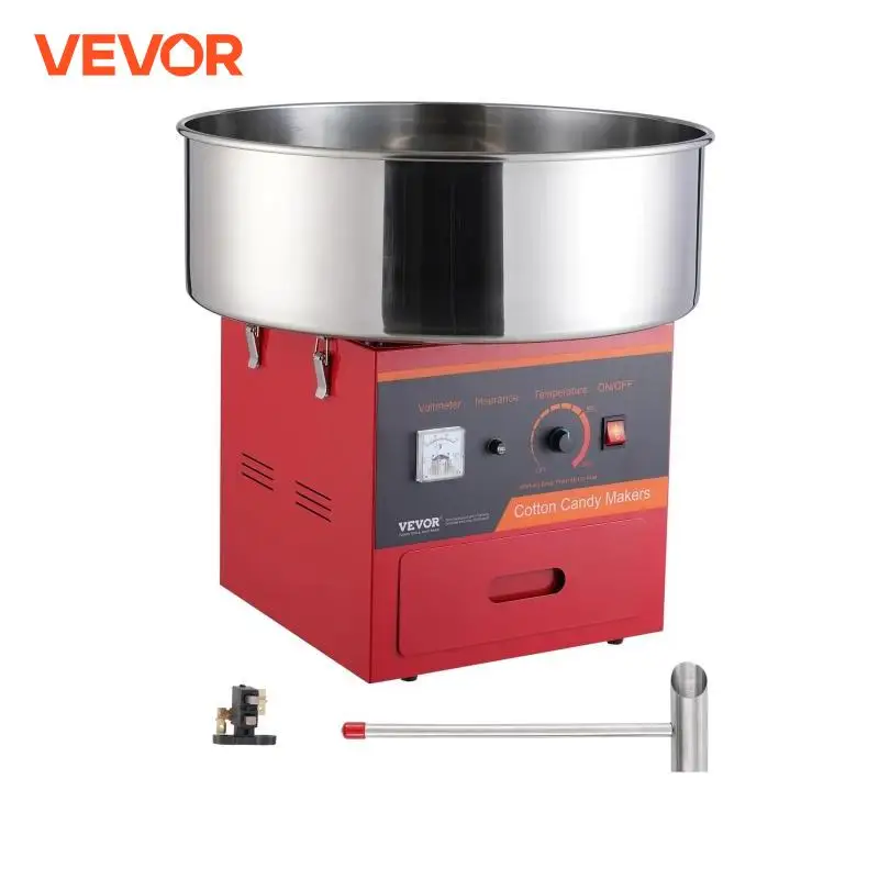 

VEVOR 1000W Electric Cotton Candy Machine Commercial Candy Floss Maker with Stainless Steel Bowl Sugar Scoop and Drawer Red Blue