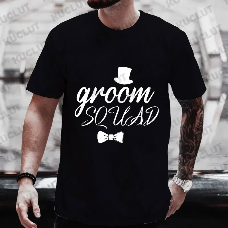 Fashion Team Groom Squad Tops Bachelor Stag T-Shirt Single Farewell Party Tshirt Groomsman Best Man Blouses Male Wedding Tees