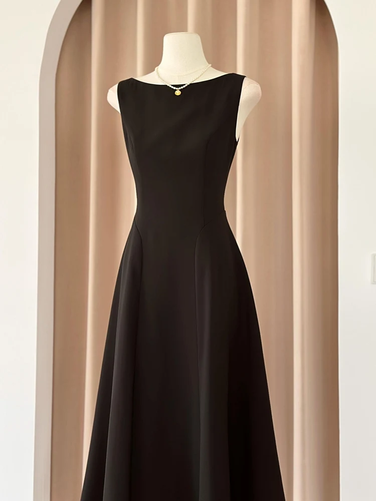 

Summer 2026 Vintage Hepburn Style Vest Dress Slimming Black Women's Dress Waist-Cinching Mid-Length Sleeveless One-Piece